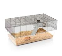 Ferplast Glassy 120, Jaula para hámsteres, jerbos y Ratones, Hábitat de 2 Niveles, Base Transparente de 22,5 cm de Alto, Estante con Escalera, Bebedero y Cuenco, 120 x 67 x 51 cm.