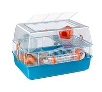 Ferplast Jaula de plástico para hámsteres DUNA FUN de tres pisos, Tapa transparente con rejilla de ventilación, Tubos y accesorios incluidos, Alambre pintado Blanco y plástico, 55 x 47 x h 37.5 cm, Azul (8010690075778)