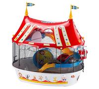 Ferplast Jaula de Tres Pisos para hámsteres Circus Fun, Ratones y pequeños roedores, Plástico Robusto y Metal, Coloridos Adhesivos y Accesorios incluidos 49,5 x 34 x h 42,5 cm Negro