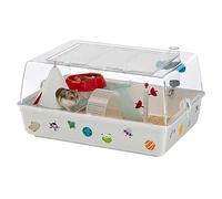 Ferplast Jaula para hámster con temática Espacial, Techo abatible, hábitat con Todos los Accesorios y Pegatinas incluidos, Base extraíble, 55 x 39 x 27 cm