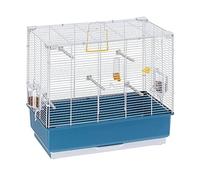 Ferplast Rekord 4 Bird Cage White Bars with Accessories Jaula, Acero aleado, weiß mit Blauer Unterschale, 1 Unidad (Paquete de 1)