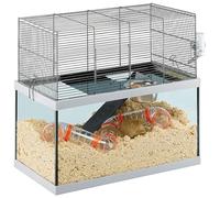 Ferplast Jaula para Roedores GABRY 60 para Jerbos, Hamsters, en Metal y Cristal, Accesorios incluidos: Comedero, Bebedero, Estante, Escalera, Juego de Pipas, 60x31,5xh52cm