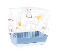 Ferplast Jaula Rectangular para pequeños pájaros exóticos y Canarios Rekord 2 con Accesorios y comederos giratorios, Alambre Pintado Blanco y cubeta de plástico Azul Celeste, 39 x 25 x h 41 cm