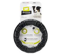 Ferplast Juguete Perro, Anillo Dispensador Comida Perros, Croquetas, en Material Duradero para Masticar, Sabor a Carne, Smile Anillo Fitness, Juguetes para Perros de Tamaño Mediano, Negro