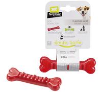 Ferplast Juguete Perro, Hueso Dispensador Comida Perros, Croquetas, en Material Duradero para Masticar, Sabor a Carne, para Higiene Dental, Smile Hueso, Juguetes para Perros Pequeños, Rojo