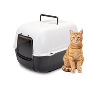 Ferplast Arenero Gato Prima Arenero Gatos Cubierto con 2 Filtros de Carbón Antiolor Incluidos, Caixa de Areia para Gatos Grandes y Pequeños, Puerta Opaca y Asa, 39,5 x 52,5 x h 38 cm.Negro