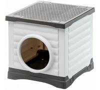 Ferplast PETVILLA 50 - Caseta perros y gatos exterior - Conejera - Resina Termoplástico 38.5 x 43 x 38.5 cm Blanco/Gris