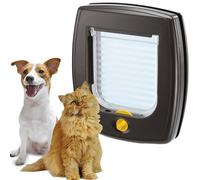 Ferplast Puerta para Gatos y Perros Pequeños SWING 3 Gatera, Puerta basculante Gato, Instalación universal, Entrada y salida controlables 4 vías, Túnel parcial, Marrón