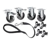 Ferplast Ruedas para Transportín para Perros Medianos y Grande CLIPPER, Juego de 2 ruedas pivotantes con freno y 2 ruedas fijas para transportín rígido perro, incluye asa correa