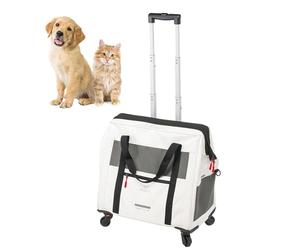 Ferplast Transporti Gato VOYAGER TROLLEY, Transportín Perro, Mochila para Gatos, Asa Extensible, Correas Ajustables, Apertura Amplia, Ruedas Desmontables, Ecopiel, Máx. 15 kg, 46 x 26 x 48H cm, Blanco