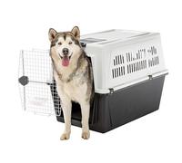Ferplast Transportín para Perros de Talla Grande Atlas 70 Professional, Comedero y Accesorios incluidos, Puerta de Acero plastificado, Rejillas de ventilación, 68,5 x 101 x h 75,5 cm Gris