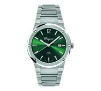 Ferragamo F-80 Collection Reloj de lujo para hombre con pulsera de acero inoxidable con caja plateada y esfera verde, plateado, OS, Ferragamo | F-80