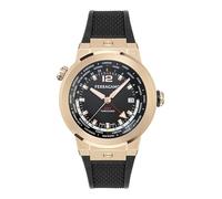 Ferragamo F-80 GMT Worldtime Collection - Reloj de lujo para hombre con correa negra y esfera con una caja de oro rosa