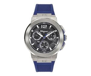 Ferragamo F-80 Titanium Tech Collection - Reloj de lujo para hombre con correa azul con una caja de titanio y una esfera negra