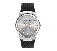 Ferragamo Ferragamo Infinity Sapphire Collection - Reloj de lujo para hombre con correa negra con caja de acero inoxidable y esfera plateada