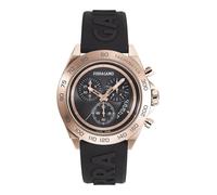 Ferragamo Urban Chrono Collection - Reloj de lujo para hombre con correa negra y esfera con caja de oro rosa