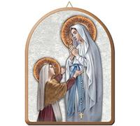 Ferrari & Arrighetti Cuadro Virgen de Lourdes Estampa sobre Madera con Forma de Arco - 15 x 20 cm