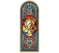 Ferrari & Arrighetti | Virgen con Niño | Tabla de madera con impresión tipo vidriada | Icono religioso de pared 10x27 cm | Estilo gótico | Decoración sagrada