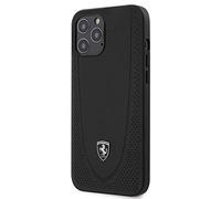 Ferrari Funda de Piel negra con Logotipo Plateado Compatible con iPhone 12 Pro MAX (6.7)