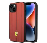Ferrari - Funda de teléfono para iPhone de 14 pulgadas, rayas rojas en relieve, funda protectora de cuero, duradera y antiarañazos, con fácil presión, absorción de golpes y logotipo de la firma