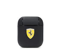 Ferrari - Funda para AirPods en Negro, Compatible con Apple AirPods 1 y AirPods 2, Funda rígida Protectora de Piel sintética, a Prueba de Golpes, Carga inalámbrica y Logotipo de Metal de Firma