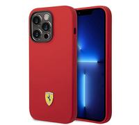 Ferrari - Funda para iPhone 14 Pro en color rojo con contorno de cámara negro, silicona líquida suave y antiarañazos, con fácil ajuste de presión, absorción de golpes y logotipo de la firma