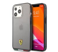 Ferrari - Funda rígida para iPhone 13 Pro, color gris translúcido con líneas de bandera italiana, antiarañazos, cómoda y duradera, con fácil de poner, absorción de impactos y logotipo de la firma