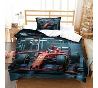 Ferrariii Juego De Funda Nórdica con Invisible Cremallera Formula Racing Juego De Cama Doble Microfibra Suave con Cierre De Cremallera Y Fundas De Almohada Negras Single（135x200cm）