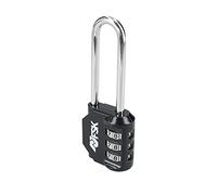 Ferrestock FSKCAN329BK Candado de combinación numérico con 3 dígitos para equipaje, taquillas de gimnasio, arco largo 55mm, Fabricado en zinc y arco de acero, color negro
