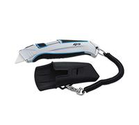 Ferrestock FSKTWC001 cuchillo cúter cerámico de seguridad auto-retráctil con cable de seguridad, cuerpo de aluminio, sistema de bloqueo y funda para cinturón