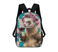Ferret with Curlers Drinking Wine Painting Mochilas Para Niños Mochilas Escolares Mochila Escolar Para Niños Impresa En 3D Mochilas De Viaje De Moda Para Niños De Primaria Y Secundaria 17inch