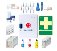 Ferretelix®, Armario botiquin pared con llave (40 x 30 x 16 cms) equipado con artículos imprescindibles para realizar curas + CARTEL PVC 224x300 clase B homologado BOTIQUIN