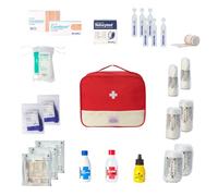 FERRETELIX® Botiquin Neceser Primeros Auxilios Rojo/Blanco con dotacion 25 cm x 20 cm x 13 cm Cierre Cremallera Completo Emergencia, para Viaje y Acampada, Coche