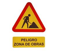 FERRETELIX® Cartel de PVC “Zona de Obras” - Señal de Advertencia - 40 x 30 cm - Seguridad en el Trabajo - Resistente y Ligero