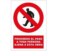 FERRETELIX® Cartel de Señalización PVC 40 cm x 30 cm - Prohibido el Paso a Personas Ajenas a la Obra - 1 mm de Espesor