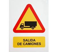 FERRETELIX® Cartel señal PVC 40 cm x 30 cm peligro salida de camiones 1 mm espesor