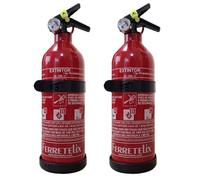 Ferretelix® Extintor 1 kg ABC (2 Unidades). Incluye Soporte de Montaje, para Coche, casa, Caravana, Oficina, Barbacoa, Barco. Fabricado en 2025