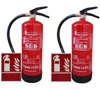 FERRETELIX® Pack de 2 Extintores 6 kg Polvo ABC Alta Eficacia 34A 233B + 2 Señales Fotoluminiscentes DIN A4 - Fabricación 2026 - Seguridad Profesional