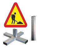 FERRETELIX® Señal metalica TP-18 "Peligro Obras" 70 cm con Poste de 1,5 m y Cruceta | Señal de Tráfico Temporal