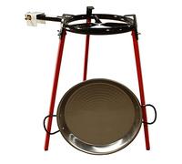 FERRETERIA LEPANTO Kit Paellero 30 cm Gas butano, paellera de acero pulido de 38 cm, regulador de Gas + 1,5 metros de Manguera, soporte de 3 Patas reforzadas