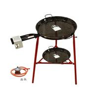 FERRETERIA LEPANTO Kit Paellero, Kit Paellero, Quemador a Gas butano, paellera acero pulido, regulador de Gas + 1,5 metros de Manguera, soporte de 3 Patas reforzadas (Esmaltado, 55 CM)
