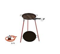 FERRETERIA LEPANTO Kit Paellero, Quemador a Gas butano, paellera acero pulido, regulador de Gas + 1,5 metros de Manguera, soporte de 3 Patas Resistentes (Esmaltada, 50 CM)