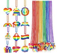 Ferreve 36 collares de cuentas de orgullo arcoíris a granel para regalos de fiesta del orgullo gay, suministros de decoración de procesión de arco iris, Plástico, Plástico.