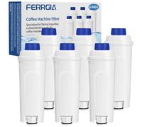 FERRGIA 6 Piezas Cafetera Filtros Agua,Compatible con DeLonghi DLSC002,SER3017,5513292811-Compatible ECAM,ETAM,Rivelia,Magnifica S/Evo - Filtro Ablandador con Carbón Activo,Mejora el Sabor del Café
