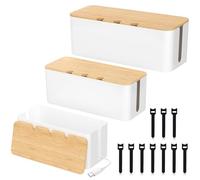 FERRGIA Caja Organizadora de Cables,Set de 3 Cajas Guarda Cables (Grande,Mediana,Pequeña) con 10 Bridas,Caja para Ordenar y Esconder Cables,Organizador de Cables para Regletas,TV,Escritorio - Blanco