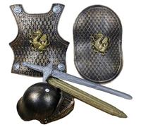 Ferricult 4 Unids/Set Disfraz de Caballero Armadura de Caballero de Plástico para Niños con Casco Espada y Escudo para Niños para Fiestas Temáticas VBS Disfraces Juegos de Roles, Armadura Medieval