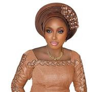 Ferricult Diademas africanas para mujer, diadema preatada con banda elástica para mujeres negras, cubiertas para la cabeza de talla única, marrón, Décor Maison