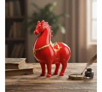 Ferricult Estatua de Caballo, Figura de Caballo de cerámica China de 5, 5 Pulgadas, Escultura de Estilo de dinastía Tang roja para decoración de Escritorio y Estante de Oficina en casa