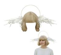 Ferricult Tocado de ángel con halos y alas, diadema de corona de ángel ajustable para sesiones de fotos y disfraces de mujeres (blanco)