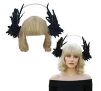 Ferricult Tocado de ángel con halos y alas, diadema de corona de ángel ajustable para sesiones de fotos y disfraces de mujeres (negro)